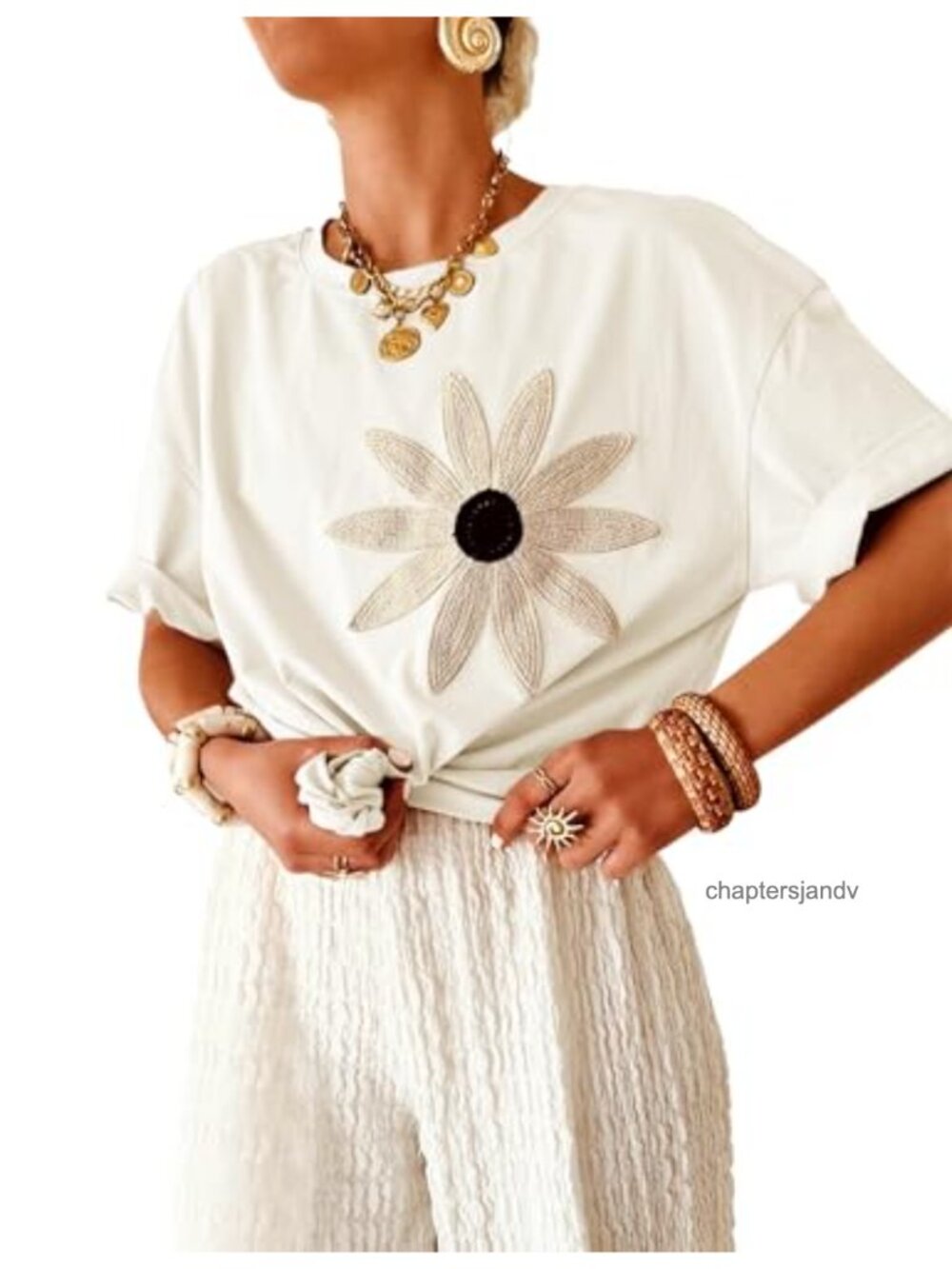 Women's Loose Fit Short Sleeve Crew Neck T-Shirt Floral Casual Top